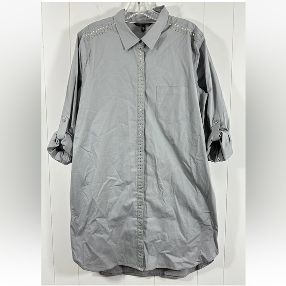 Victoria Secret Gray Shift Button Front Embellished Dress Size 14 Roll Tab - Picture 1 of 10